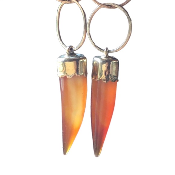 Beautiful Horn Shaped Carnelian Earrings - Picture 1 of 8